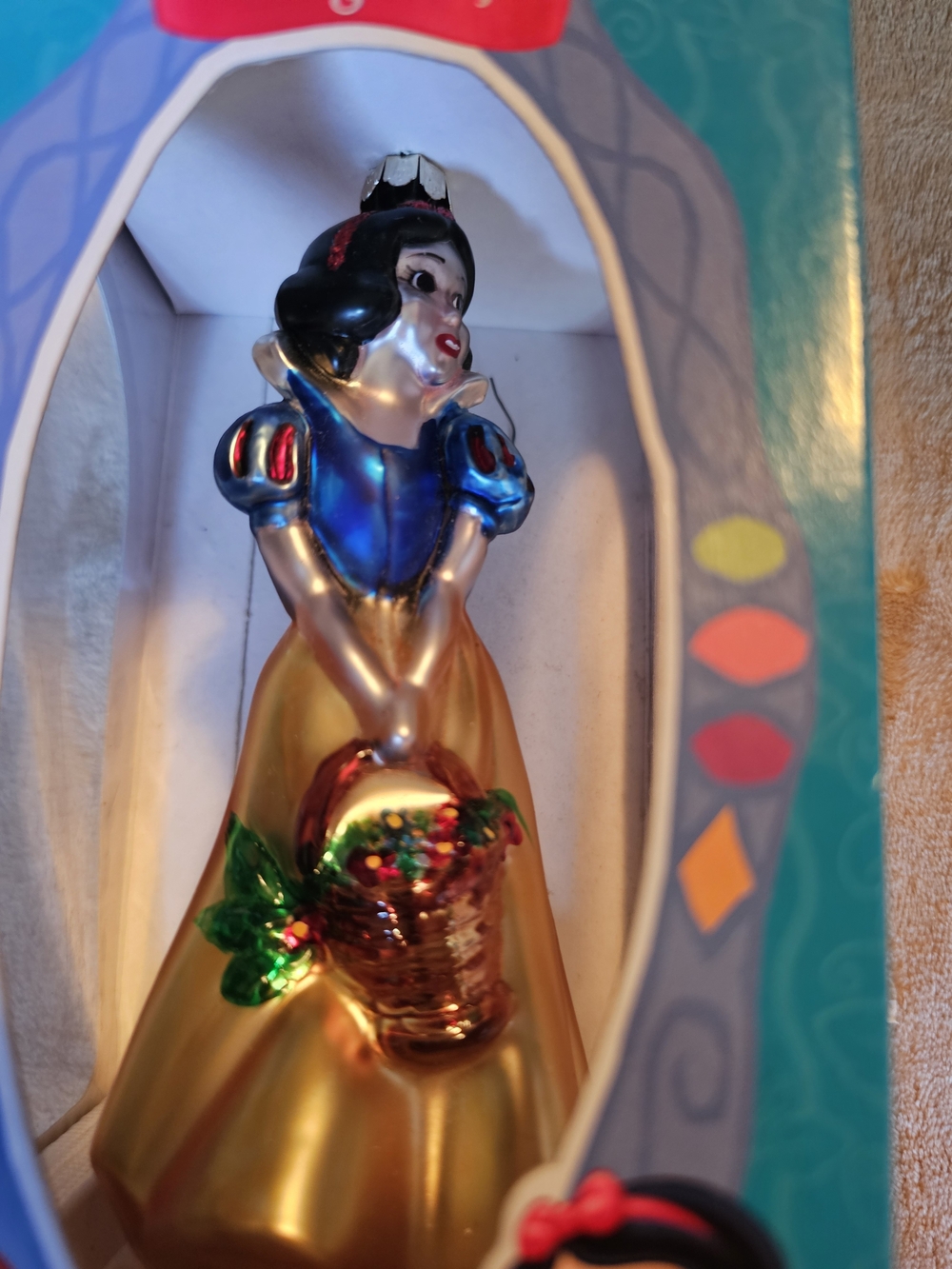 Disney Snow White Glass Ornament in Blue, Gold, Red and Green